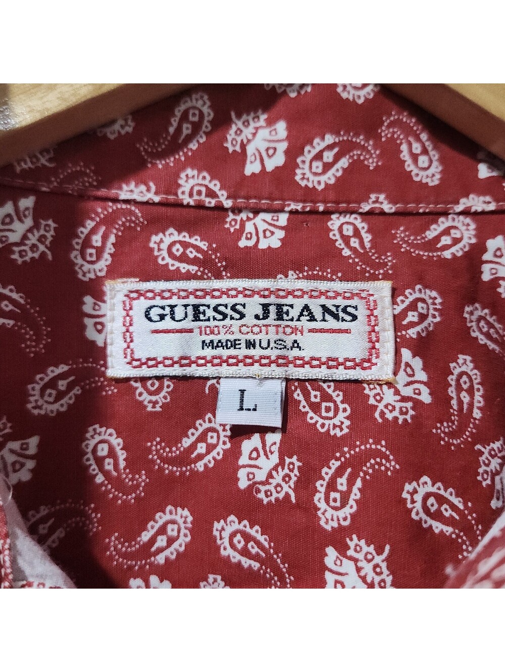 Vintage Guess Jeans Paisley Western Cowboy Preppy Classic Button Up Large USA - Picture 3 of 6